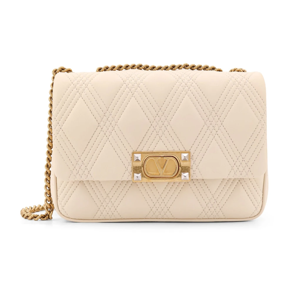 Valentino Garavani Diamantgestikte leren schoudertas Beige Dames