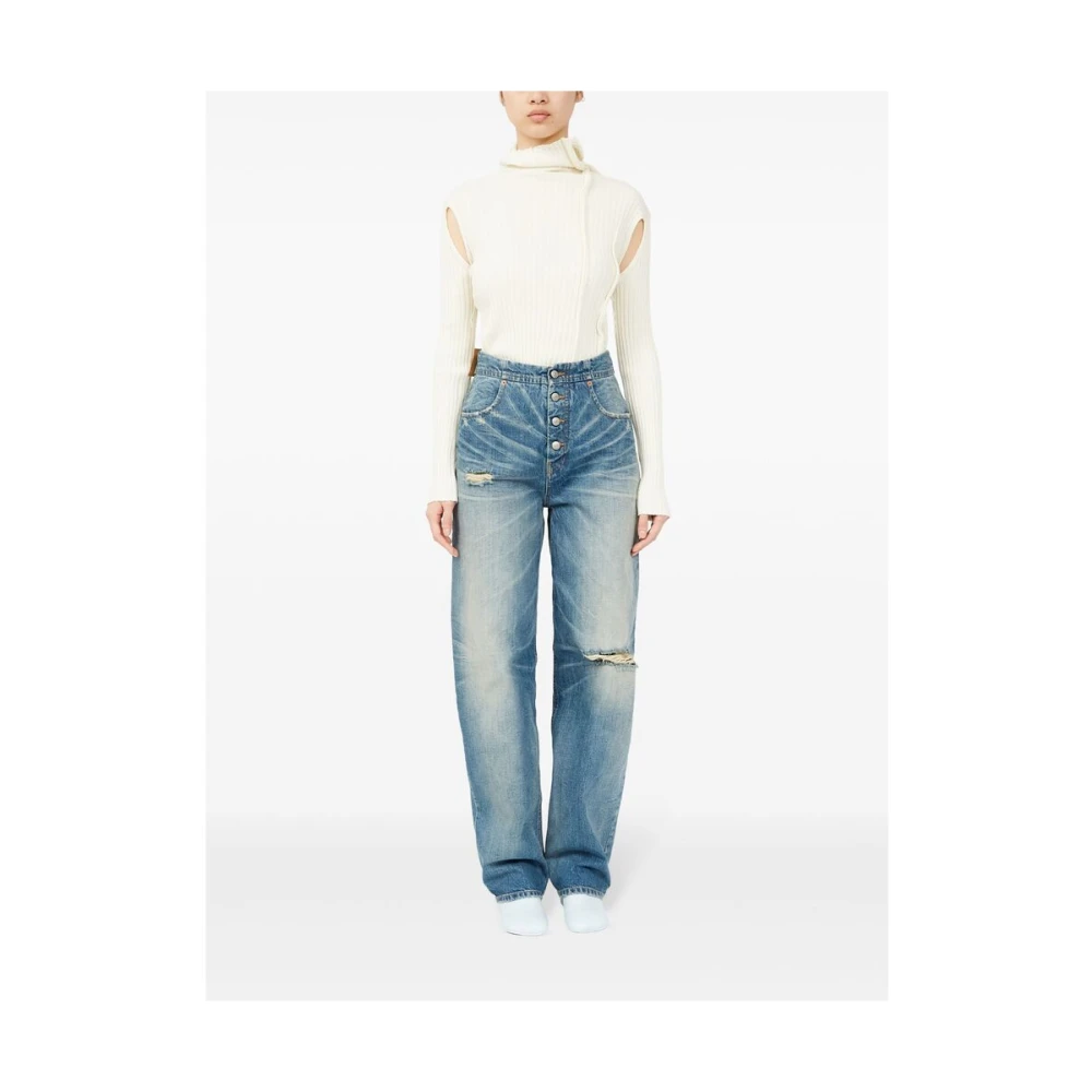 MM6 Maison Margiela Blue Distressed Denim Jeans Straight Leg Blue Dames