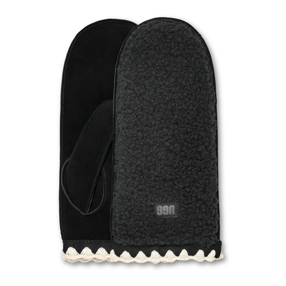 Ugg Women's Black Gloves, L/Xl, Fluff Scalloped Mitten