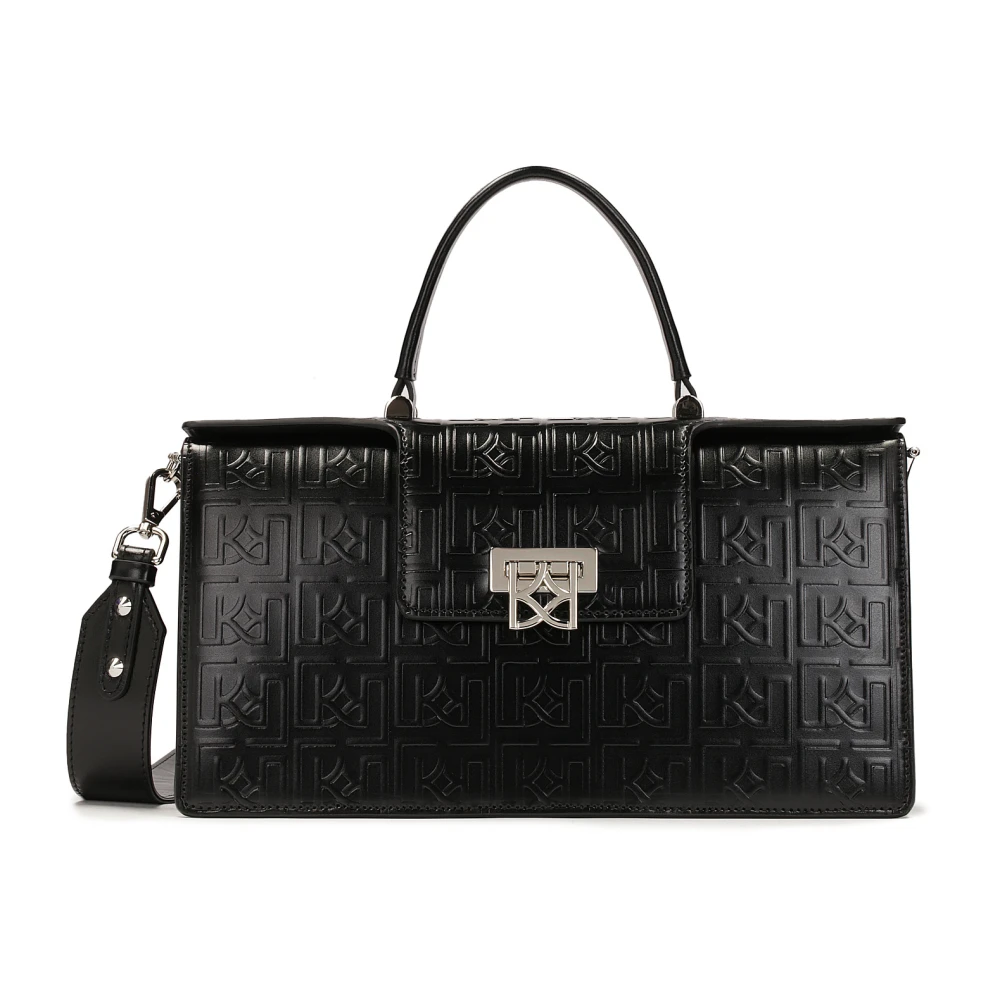Kazar Leren handtas koffer met handvat en riem Black Dames