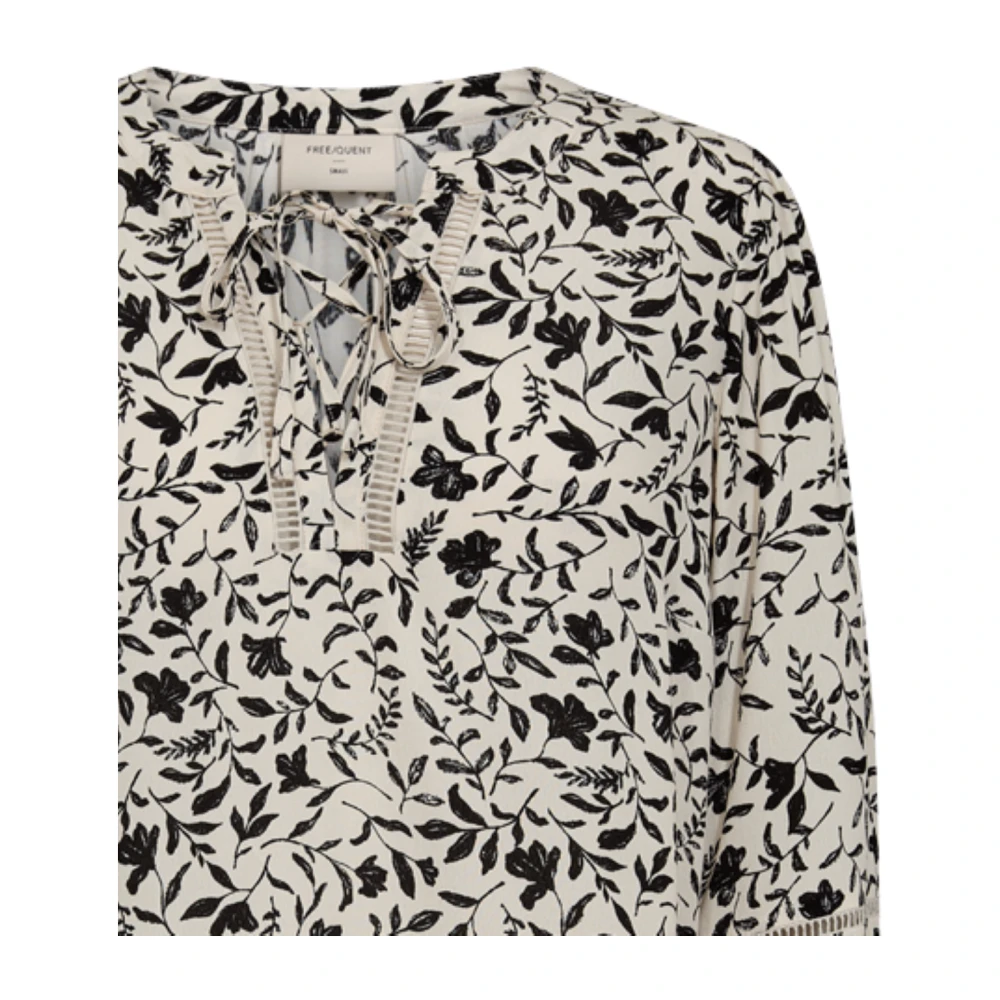 Freequent Moonbeam Zwart Elegante Blouse met Print Beige Dames