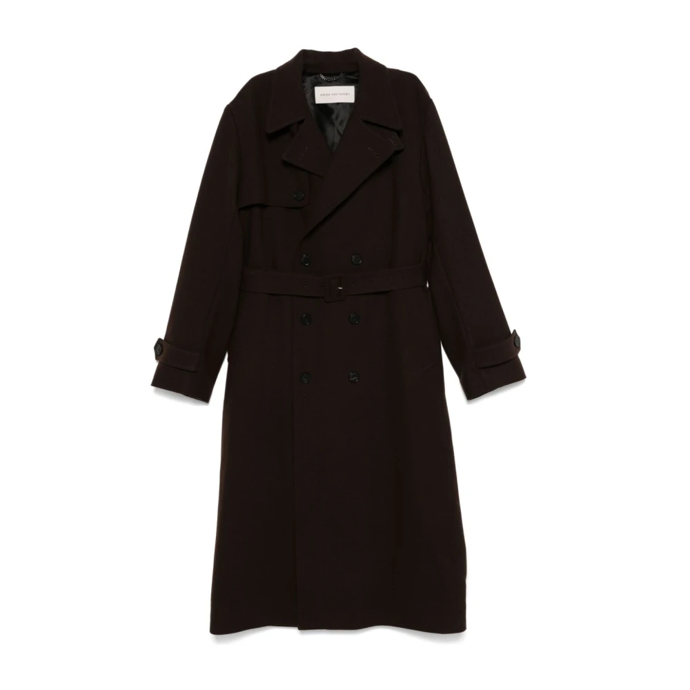 Dries Van Noten Bruine wollen jas met riem Brown Heren