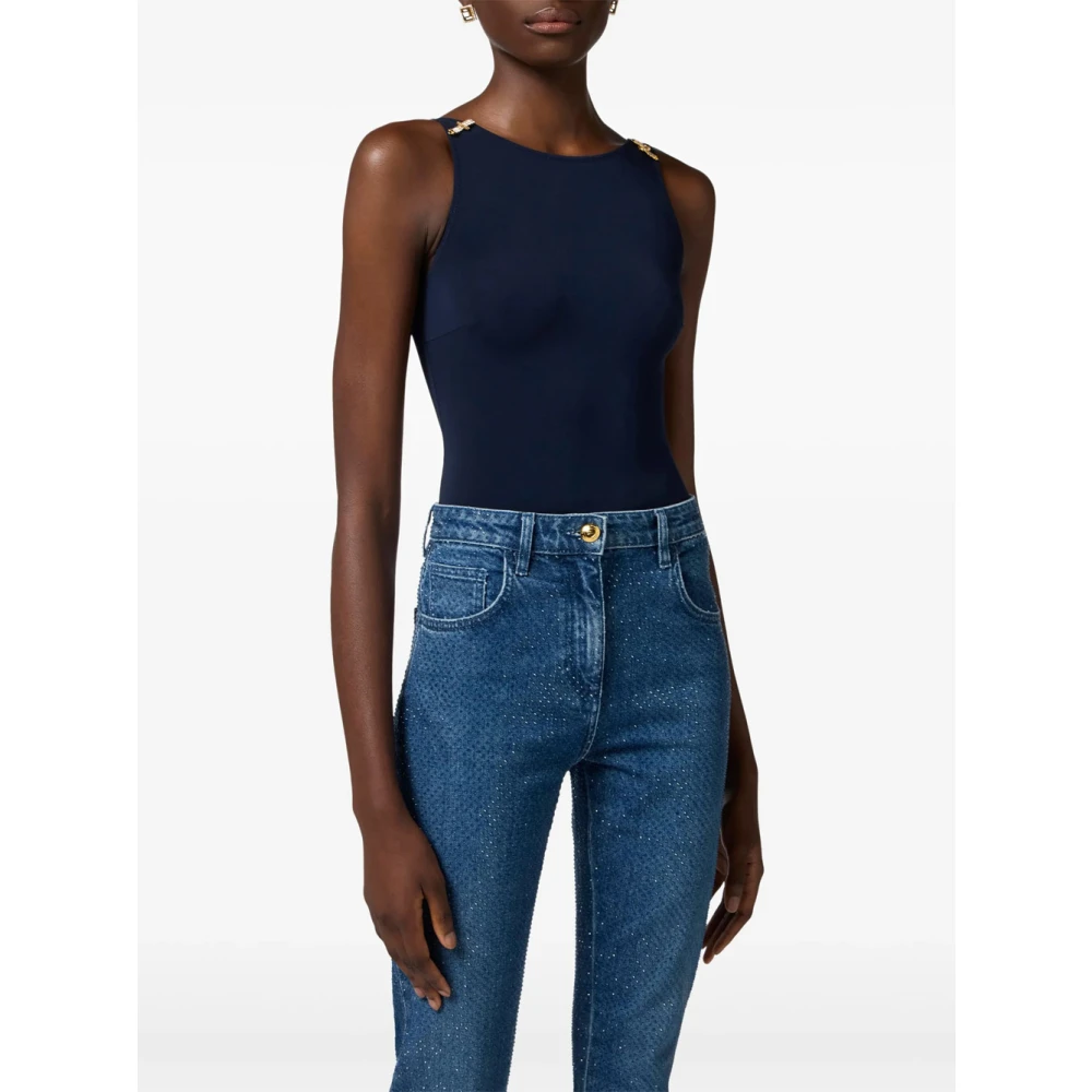 Elisabetta Franchi Navy Blauw Jersey Body Top Blue Dames