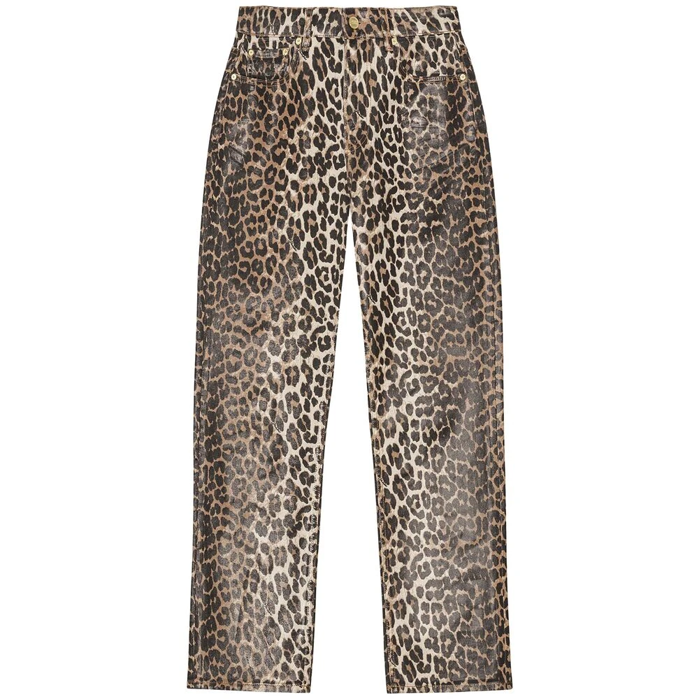 Ganni Multicolor Straight Trousers, Female, W27, Leopard Print Cotton Blend Jeans