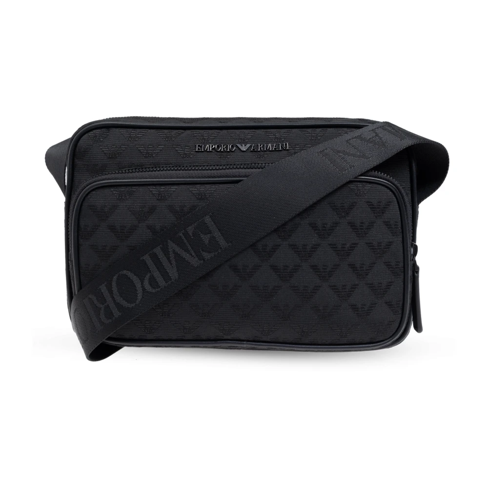 Emporio Armani Men's Black Shoulder Bag With Logo - Cross Body Messenger - One Size - Bags