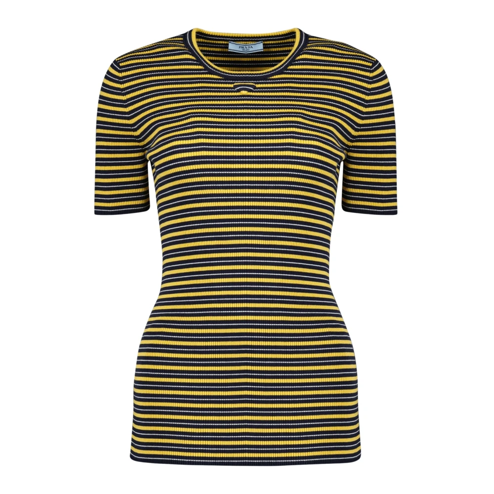 Prada Ribbed Striped T-Shirt - Female - T-Shirts - Yellow - M - Tops