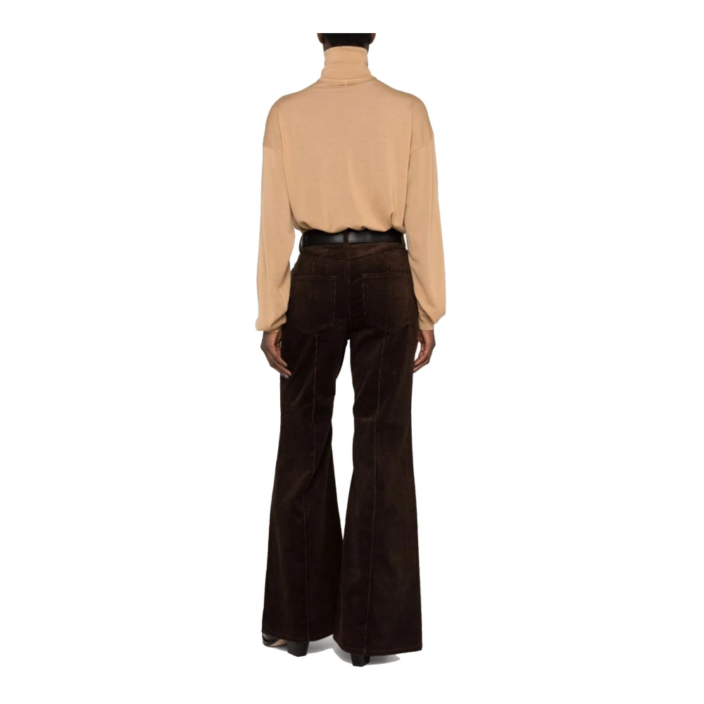 Saint Laurent Wollen Ribgebreide Pullover met Hoge Hals Brown Dames