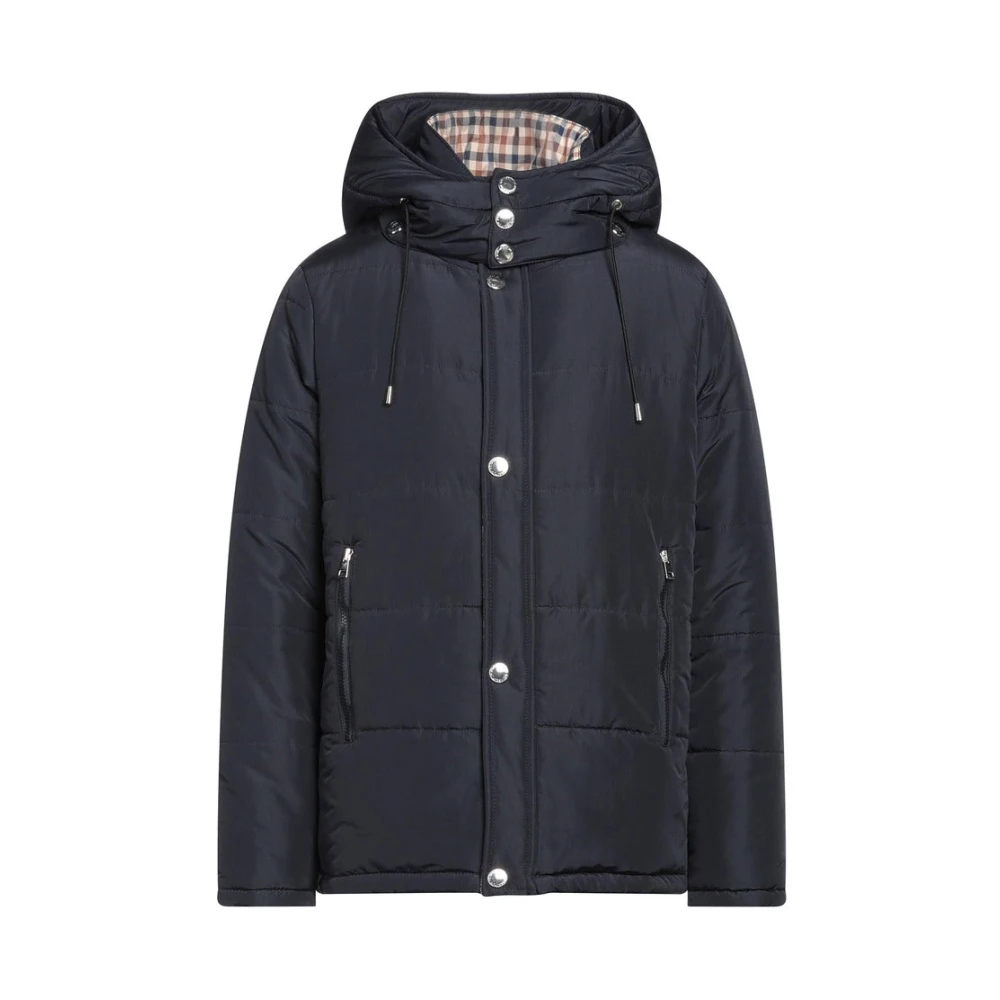 Aquascutum Blauwe Afneembare Hoodiejas met Tartan Patroon Blue Heren