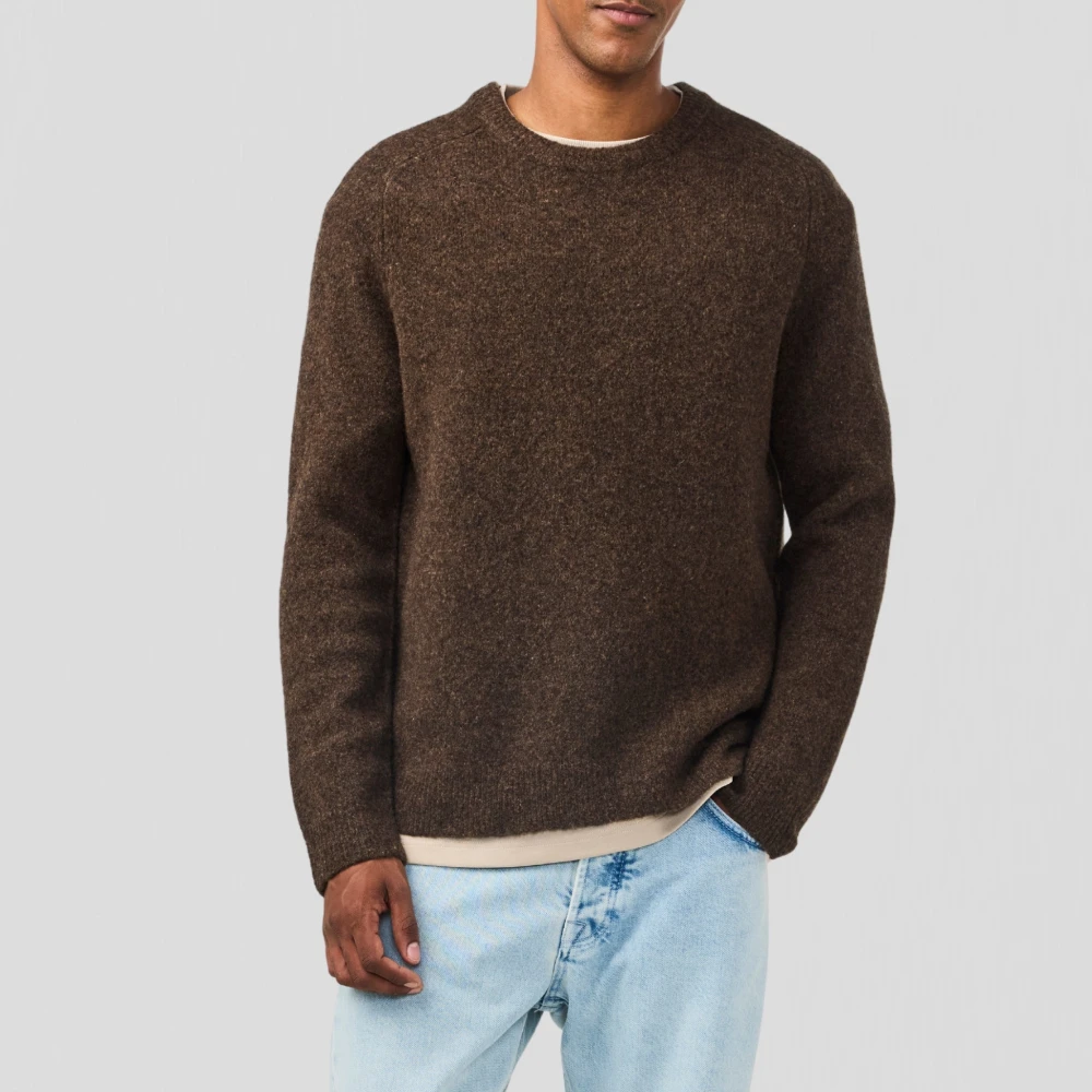 Nn07 Zachte Gebreide Crewneck Trui Brown Heren