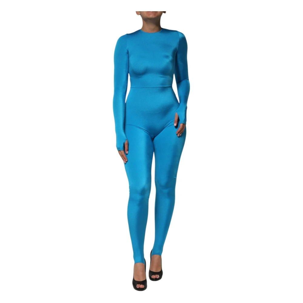 Dolce & Gabbana Women's Blue Nylon Crew Neck Jumpsuit Dress - Jumpsuits - S - Jumpsuits & Playsuits