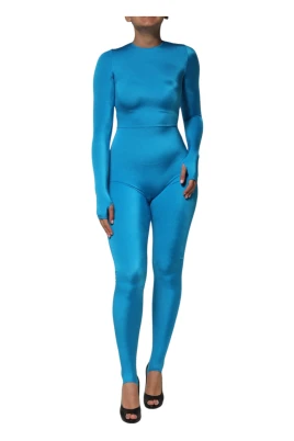 Blå Nylon Crew Neck Jumpsuit Klänning