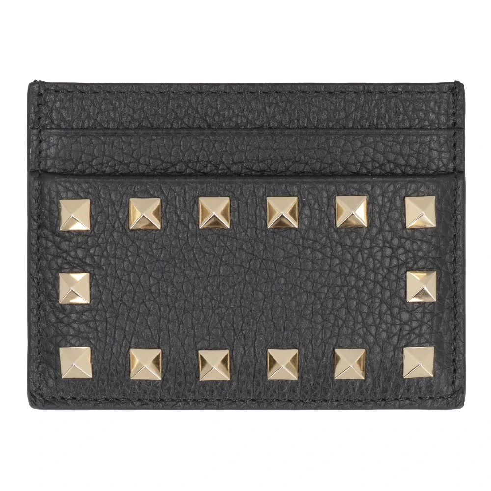 Valentino Garavani Women's Black Wallets & Cardholders, One Size, Rockstud Grainy Calfskin Cardholder