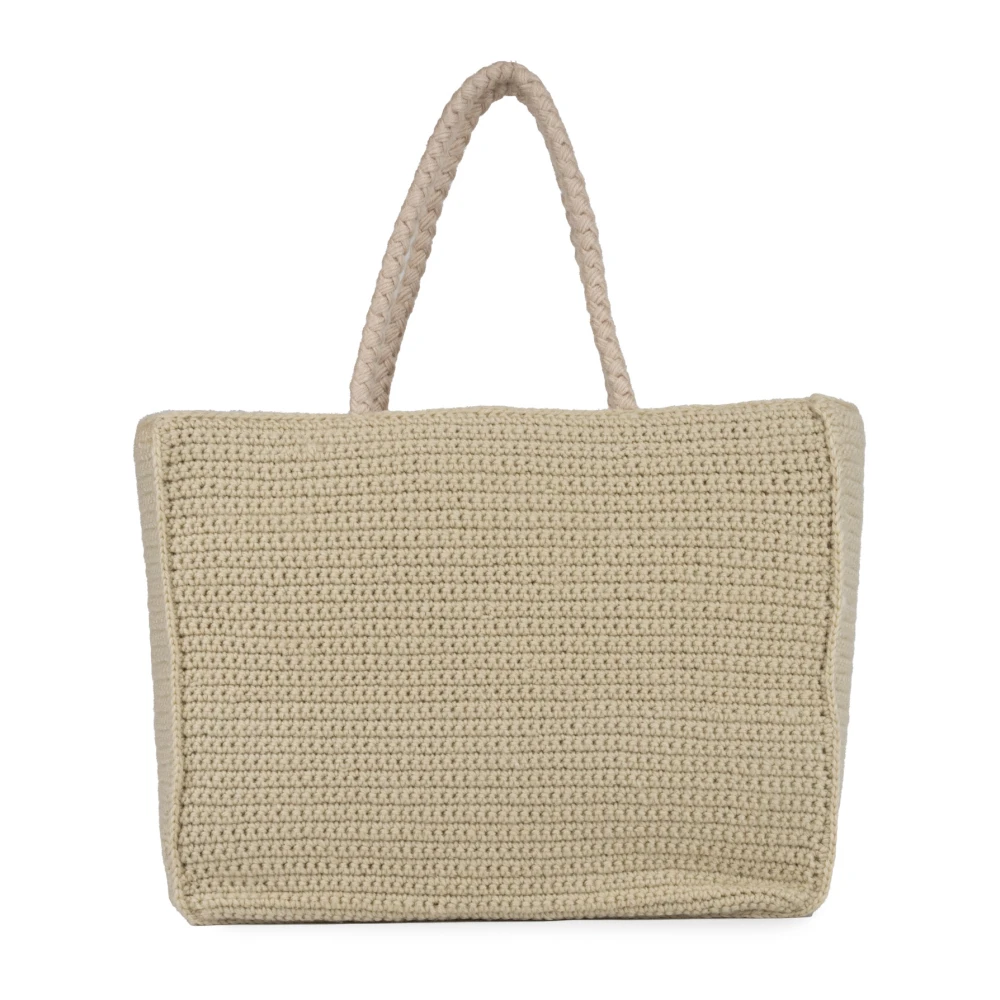 Twinset Geborduurde Tricot Gebreide Handtas Beige Dames