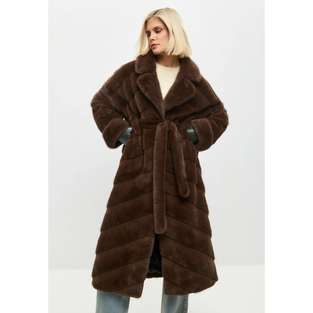 Cesare Gaspari Oversized Faux Fur Coat Bruin Brown Dames