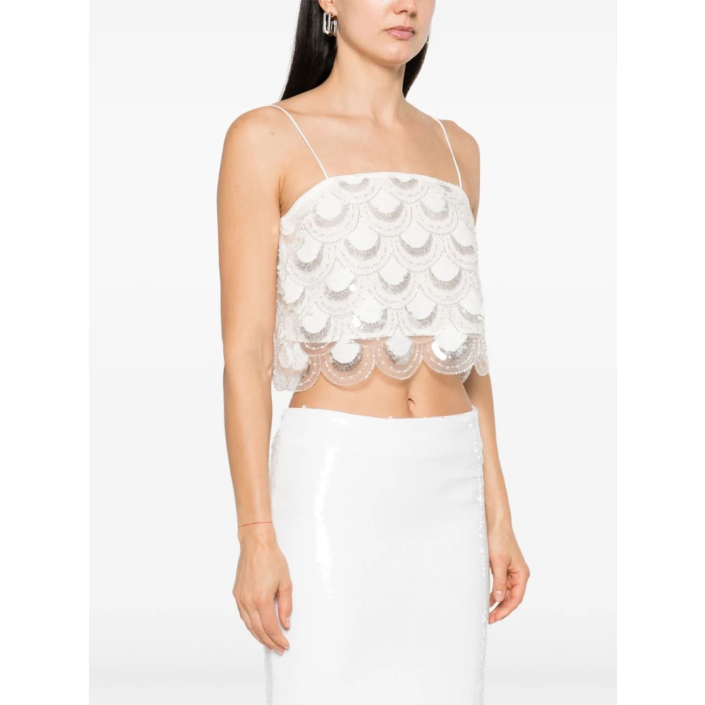 Rotate Birger Christensen Sequin Mesh Top met Vierkante Halslijn White Dames