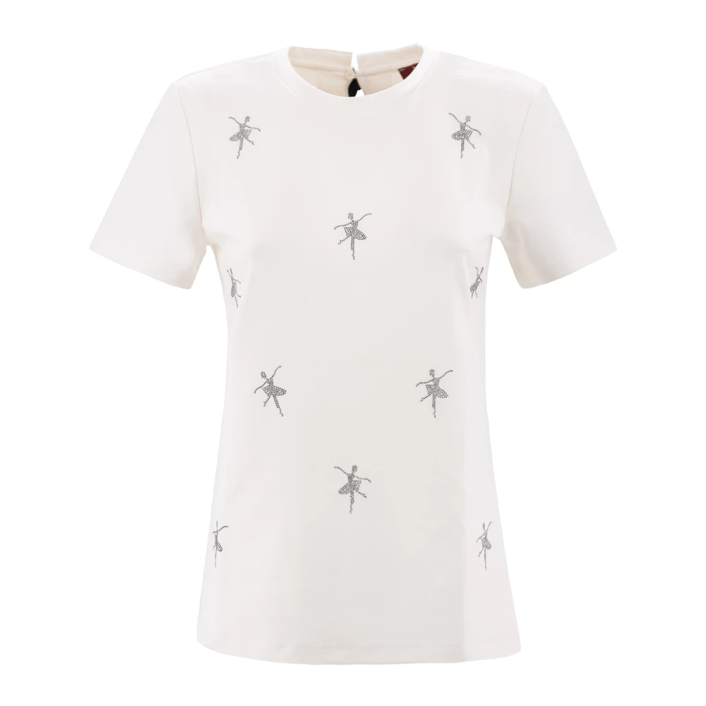 Max Mara Studio Juwelen T-shirt met Applicaties White Dames