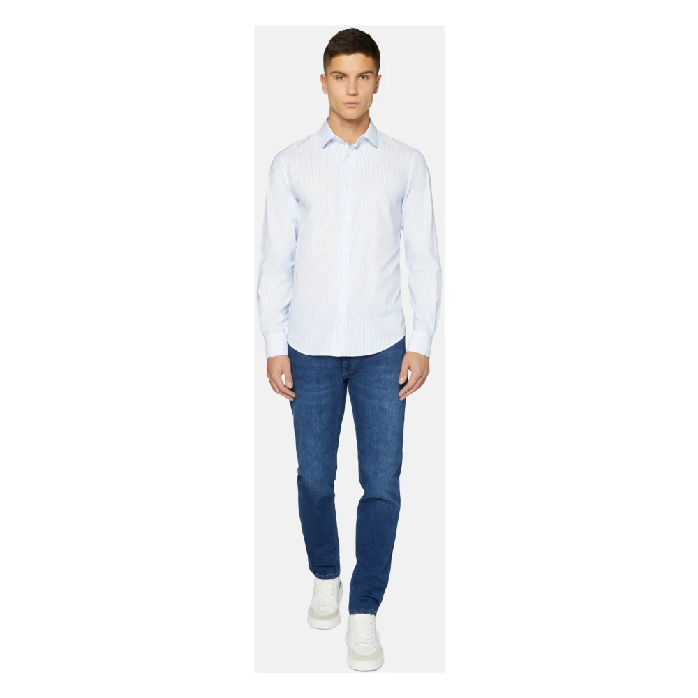 Boggi Milano Nylon Stretch Gestreepte Tokyo Kraag Slim Fit Blue Heren