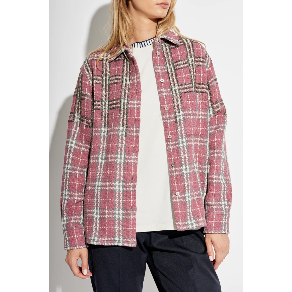 Golden Goose Boxy fit shirt met roze zandkleurige en grijze ruitjesborduring Pink Dames