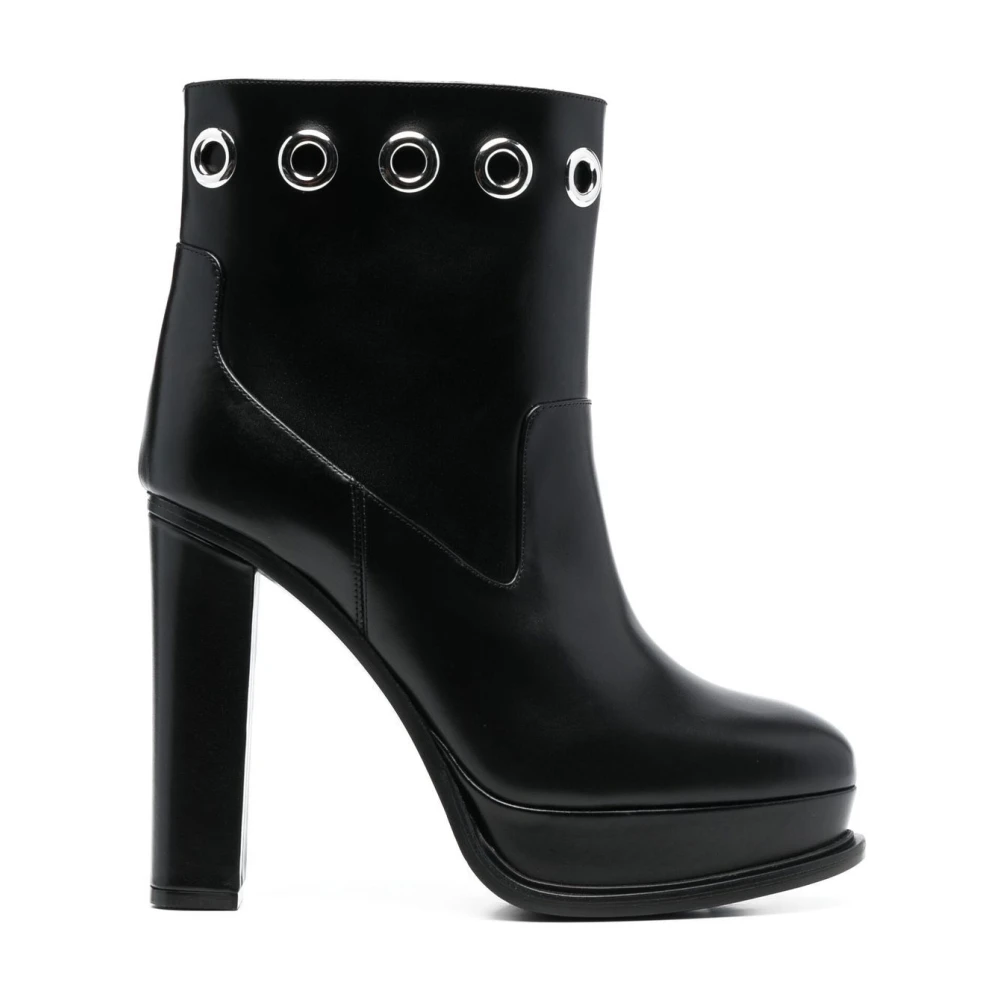 Alexander Mcqueen Women's Black Heeled Boots, 7 Uk, Eyelet Ankle Boots With Platform
