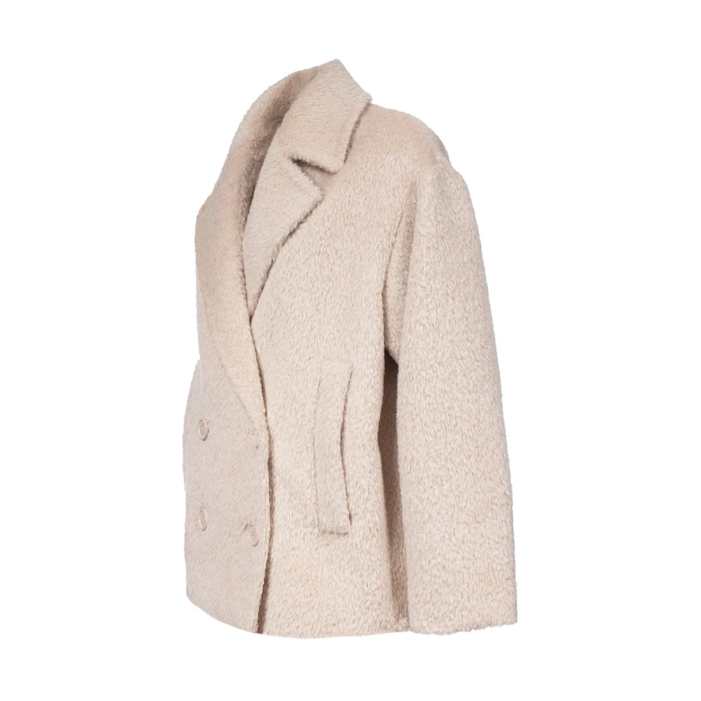 Max Mara Studio Alpaca Dubbelbreasted Jas met Reverskraag Beige Dames