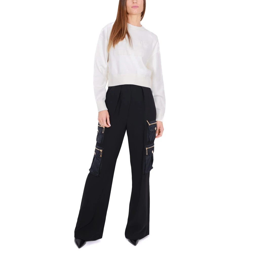 Elisabetta Franchi Zwarte Palazzo Broek met Cargo Zakken Black Dames
