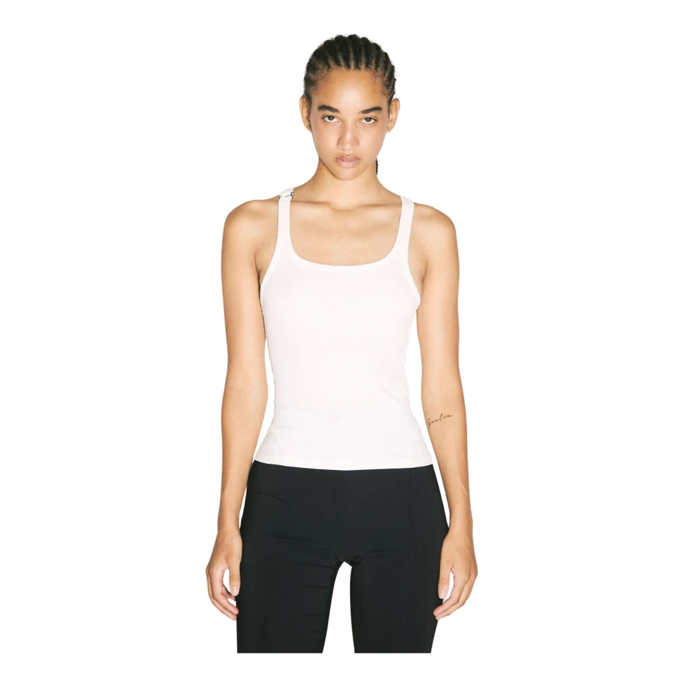 Mugler Geribbelde tanktop met zilveren hardware White Dames