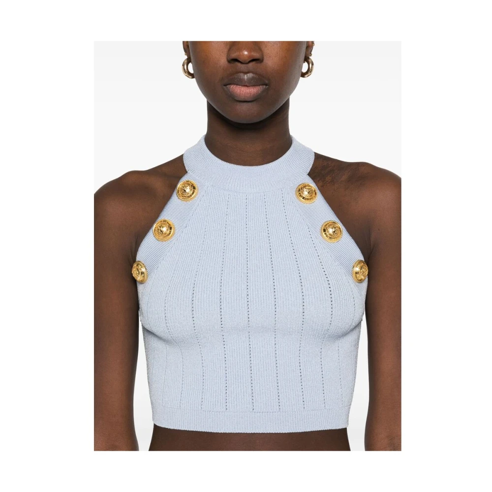 Balmain Lichtblauwe Halternek Mouwloze Top Blue Dames