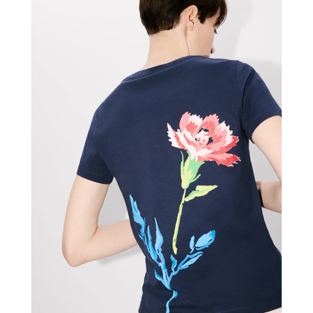 Kenzo Getekende Bloemen T-shirt Blue Dames
