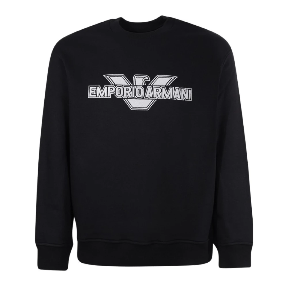 Emporio Armani Svart Sweatshirt med Maxi Patch Logo Örn och Logo Text Black, Herr