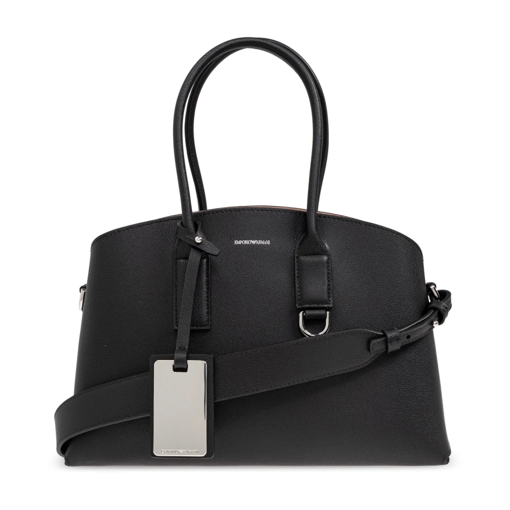 Emporio Armani Zwarte leren handtas met verstelbare band Black Dames