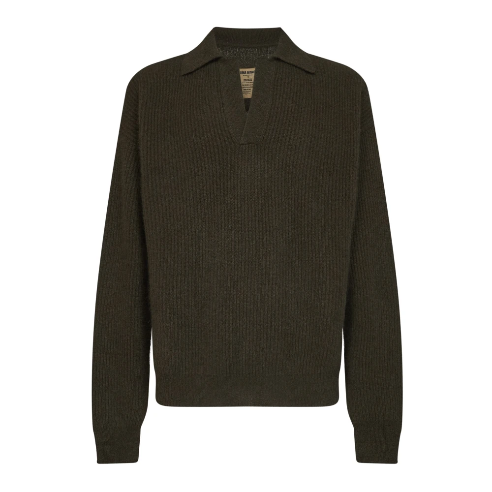 Uma Wang , V-Neck Knitwear, Male, Green, L, Jumpers