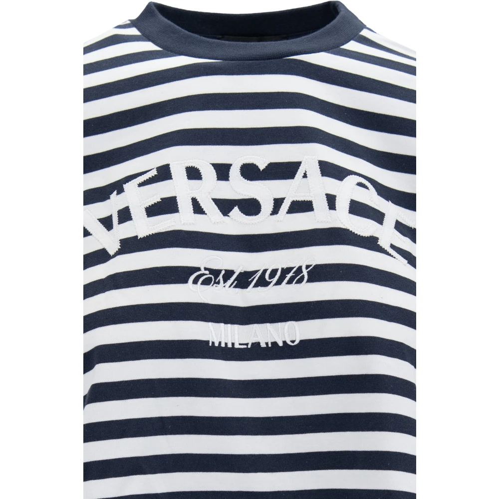 Versace Gestreepte Crop Top met Geborduurd Logo Blue Dames