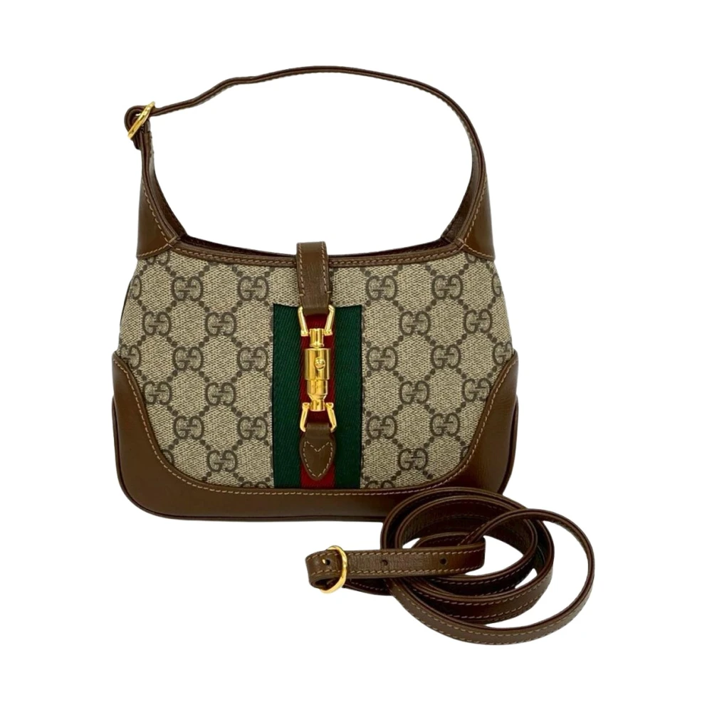 Gucci Vintage Women's Brown Pre-Owned Canvas Leather Trim Handbag