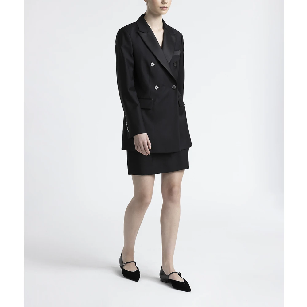 PESERICO Puur wollen twill double-breasted blazer Black Dames