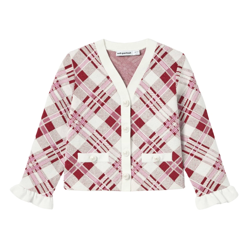 Self Portrait , Kids Cardigans, Female, Multicolor, 3 Y, Girls Check Knit Cardigan In Red