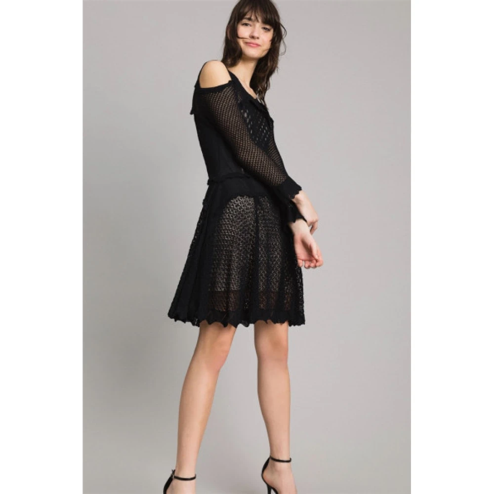 Twinset Kanten Off-Shoulder Jurk Set Black Dames