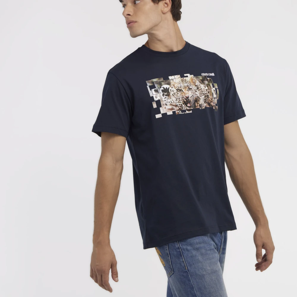 Roberto Cavalli T-shirt met Jaguar en Slangenprint White Heren