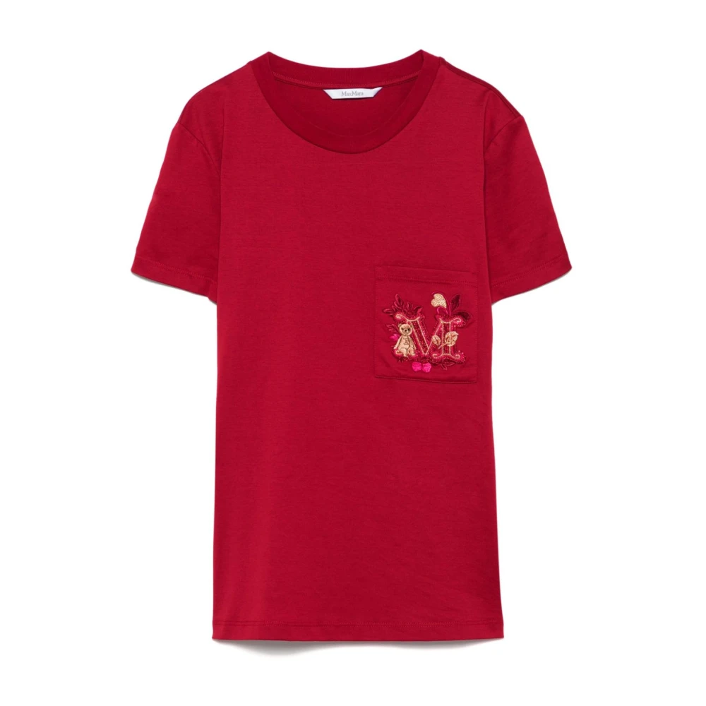 Max Mara Rode Patch Pocket Crew Neck T-shirt Pink Dames