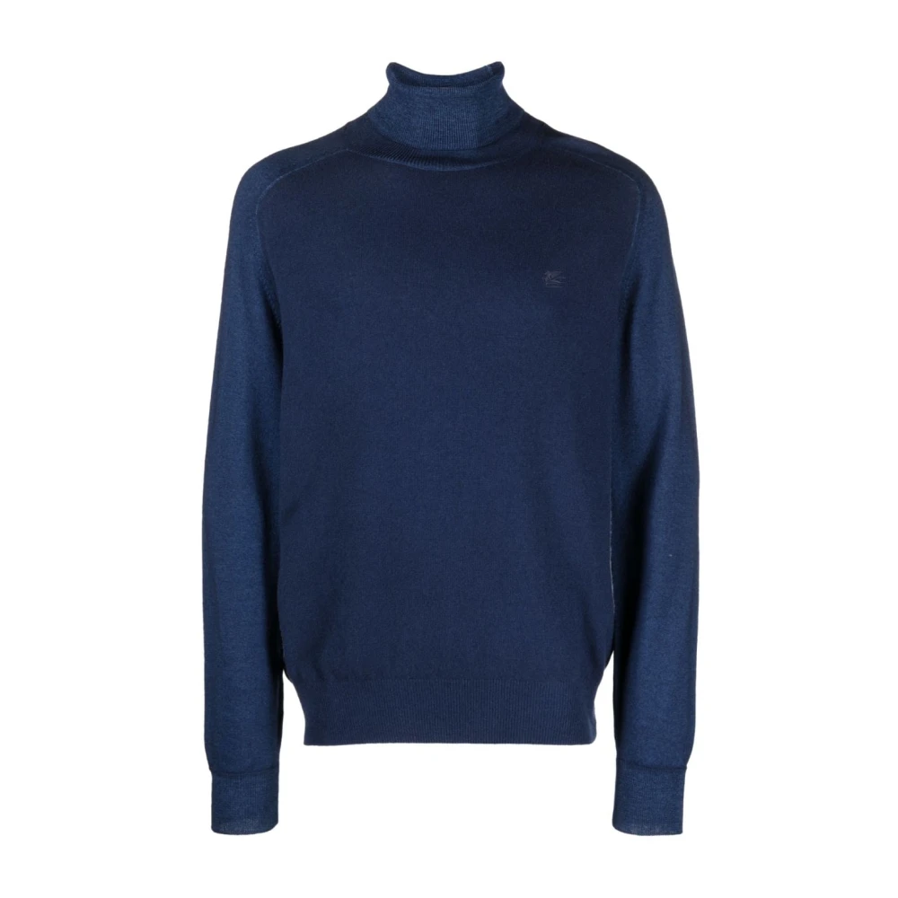 Etro Men's Blue Pegaso-Embroidered Turtleneck - Turtlenecks - M - Knitwear