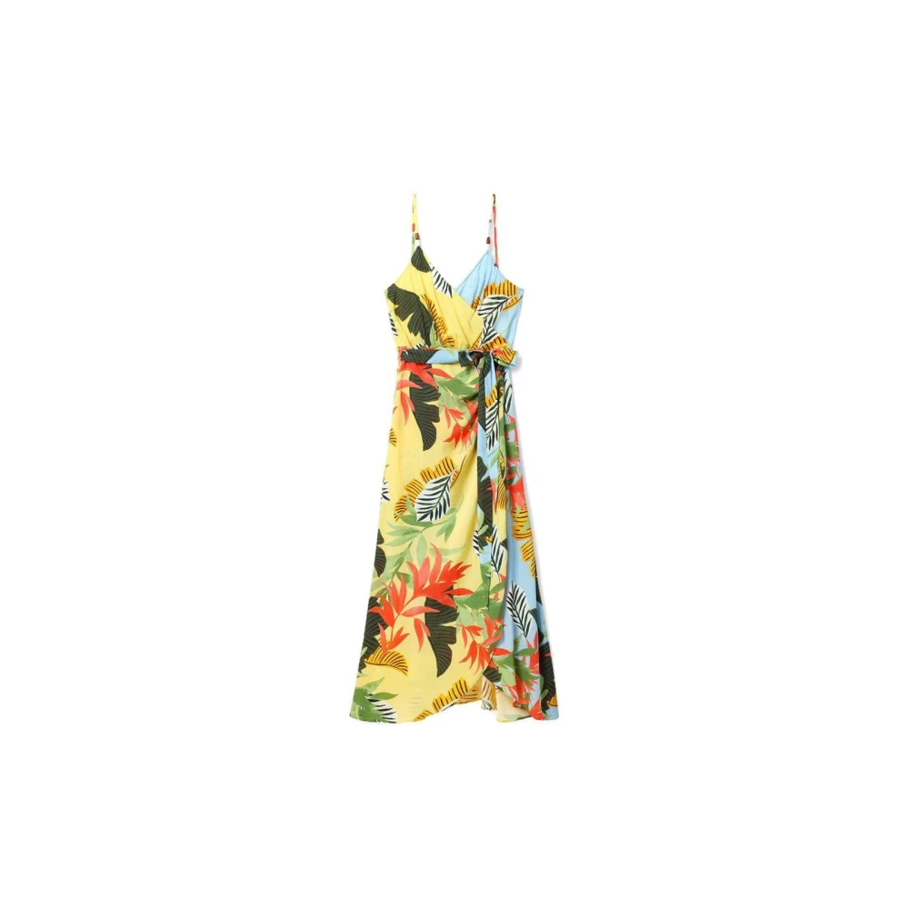 Desigual Gele Viscose Midi Jurk Elegant Design Multicolor Dames