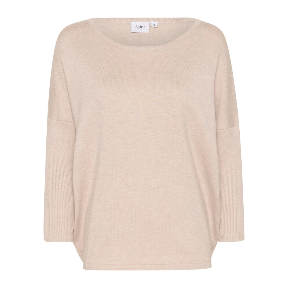 Saint Tropez Grijze Melange R-Neck Pullover Trui Beige Dames