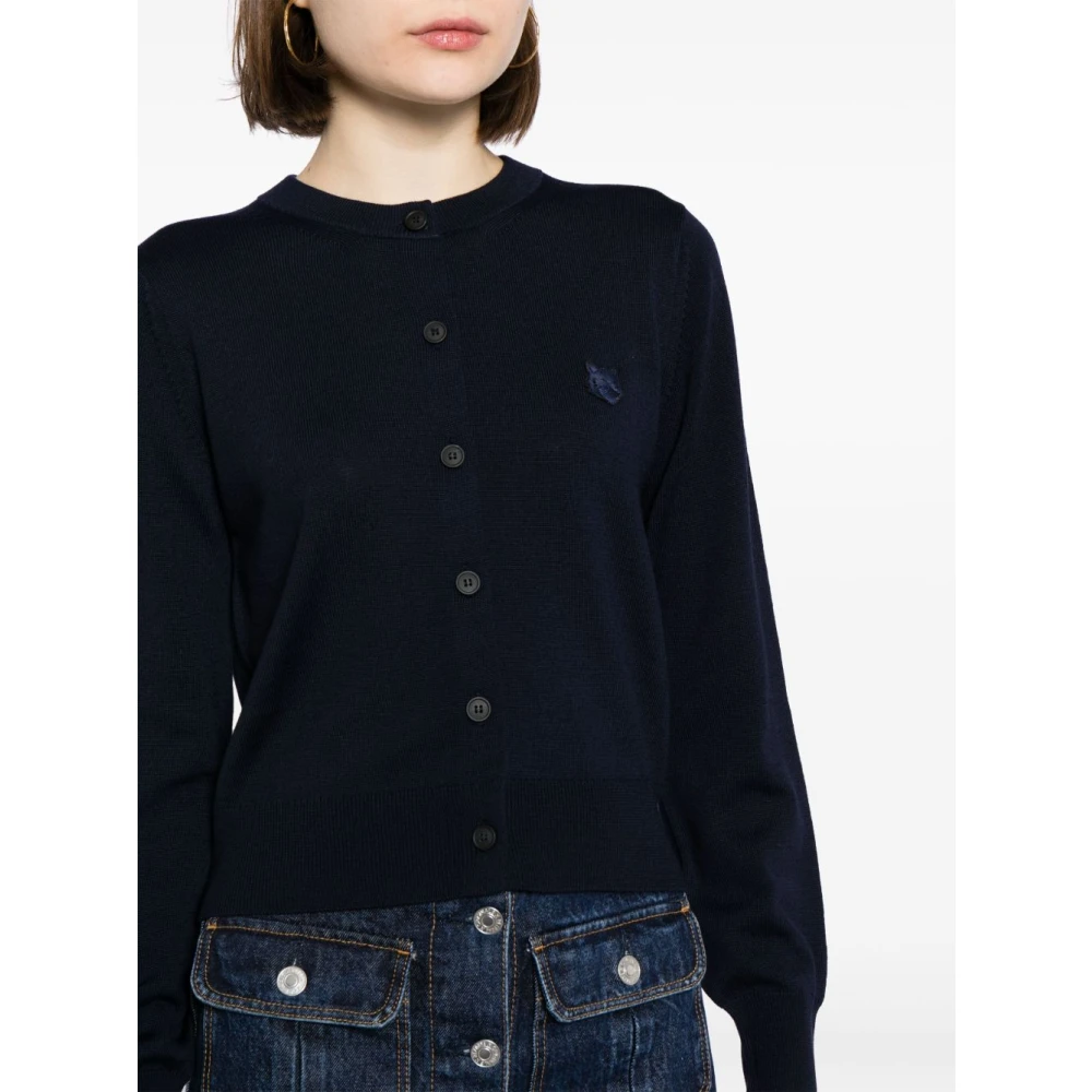 Maison Kitsuné Blauwe Wollen Trui met Logodetails Blue Dames