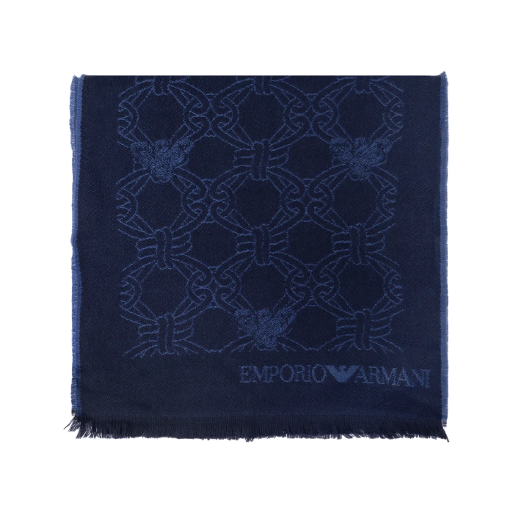 Emporio Armani Grafische Wollen Sjaal in Donkerblauw Blue Heren