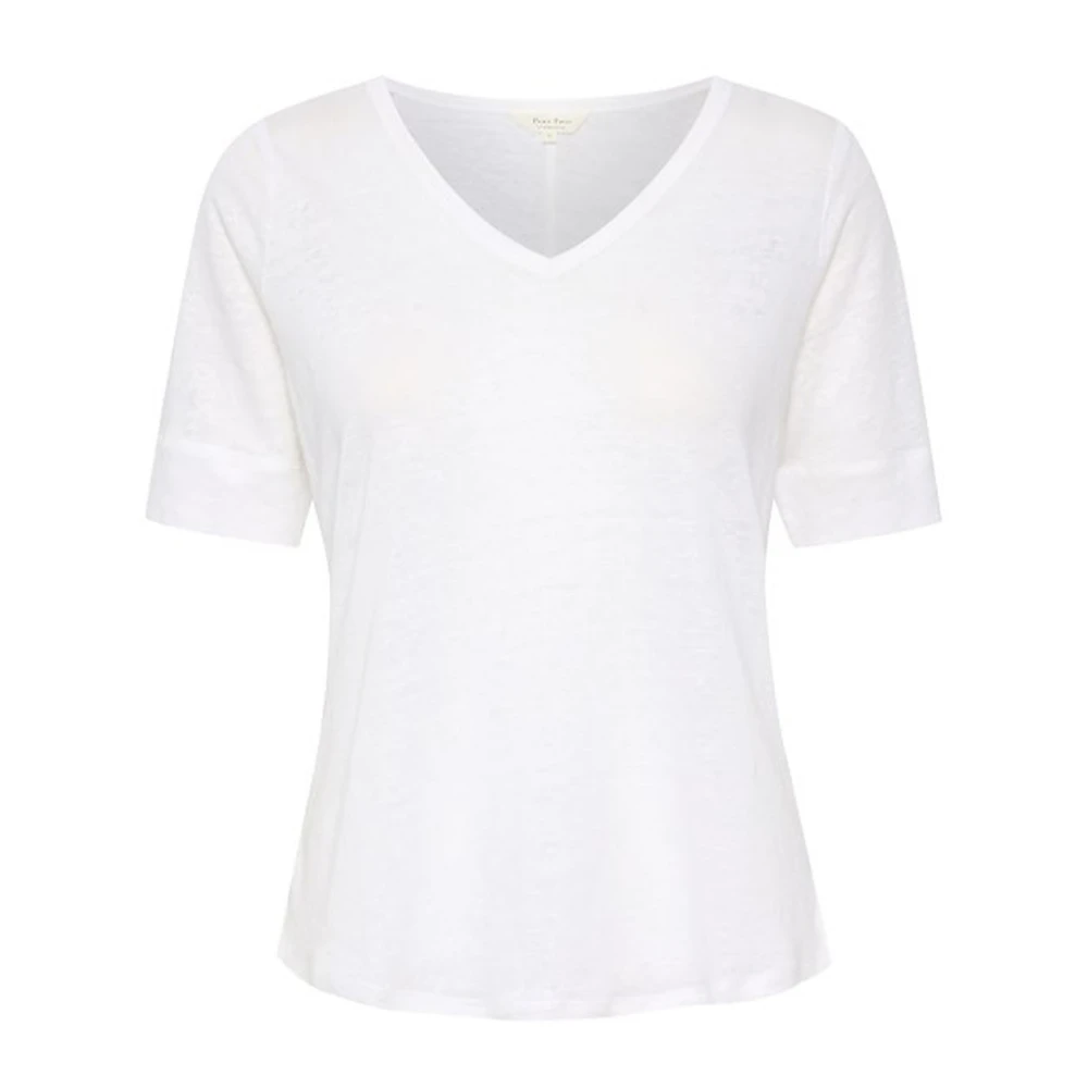 Part Two Vit Linne V-ringad T-shirt White, Dam