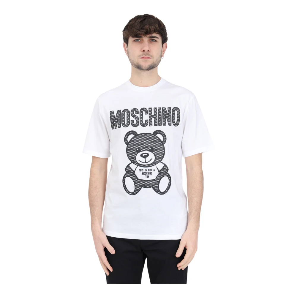 Moschino Heren Wit Organisch Katoenen T-shirt met Mesh Teddy Bear Print White Heren