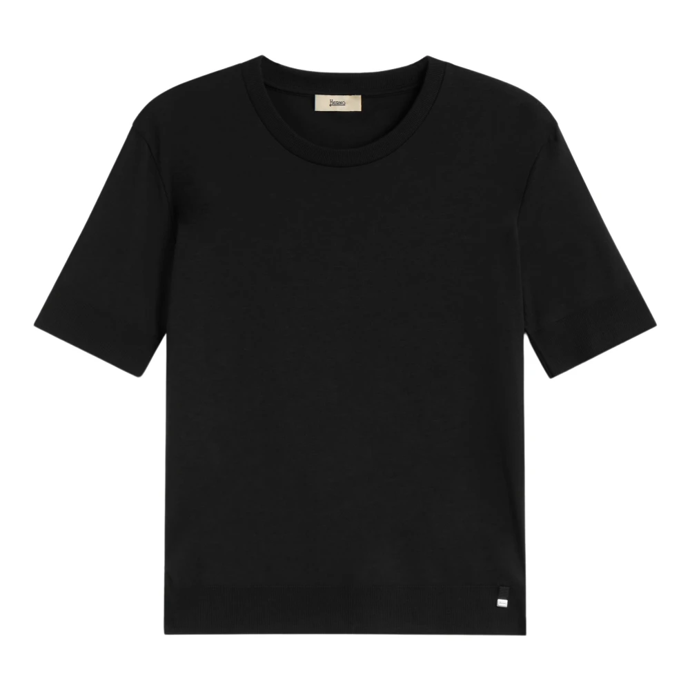 Herno Korte Mouw T-shirt met Logo Details Black Dames