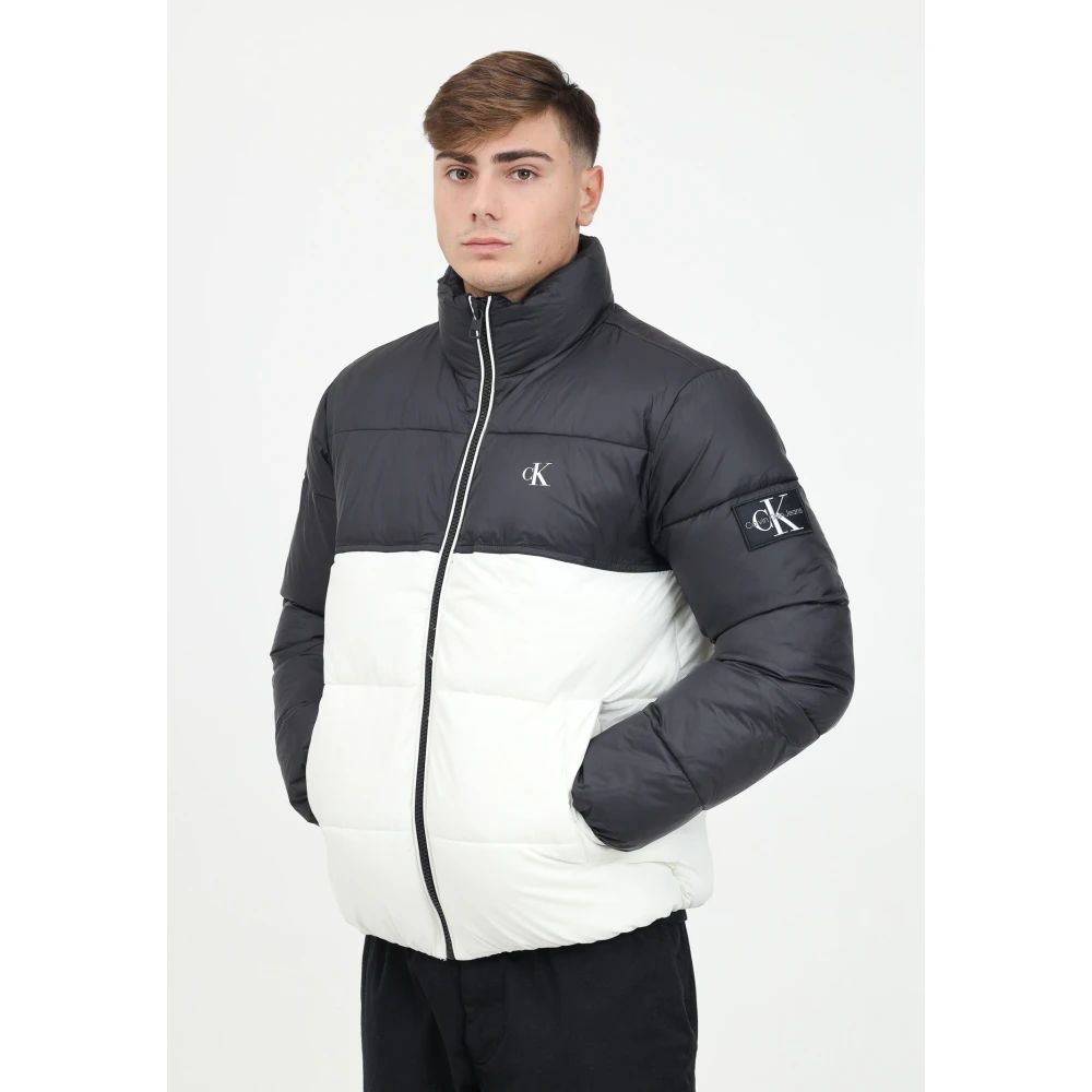 Calvin Klein Jeans Zwart-witte color-block gewatteerde jas Black Heren