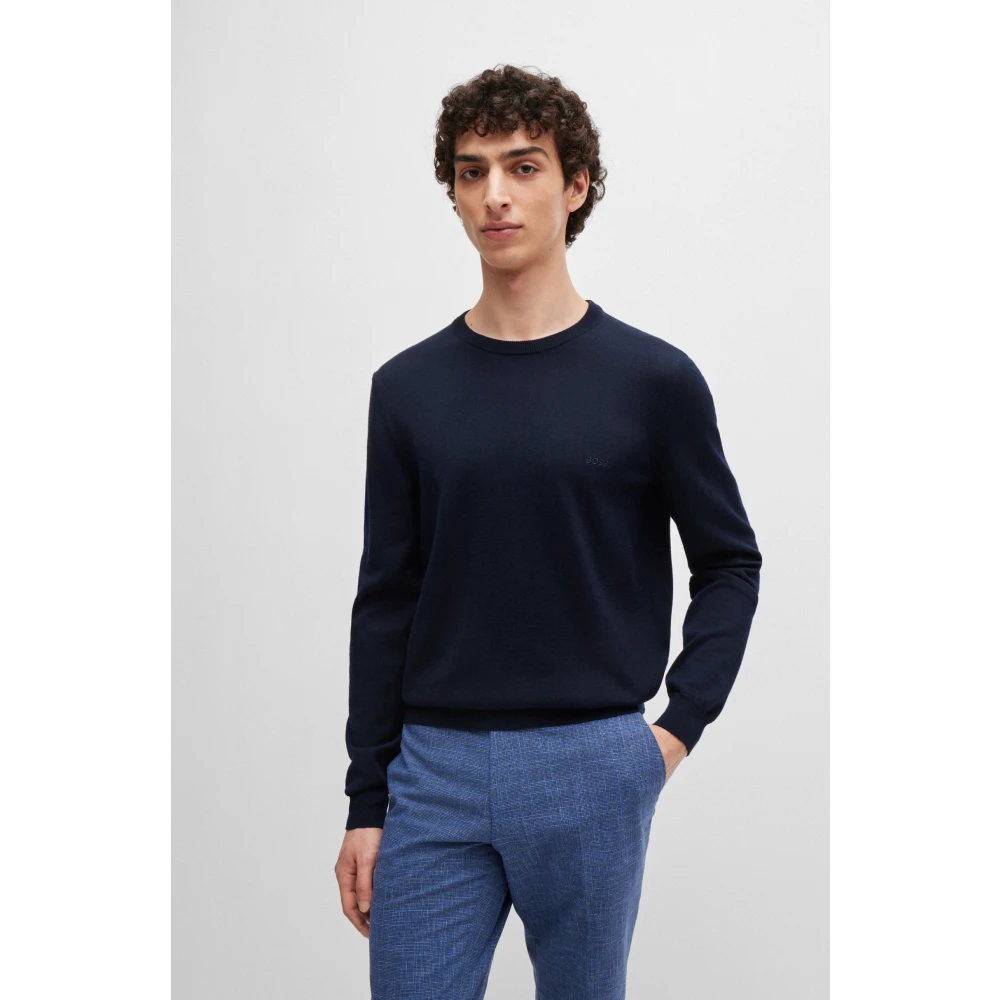 Hugo Boss Wollen trui met ronde hals Blue Heren