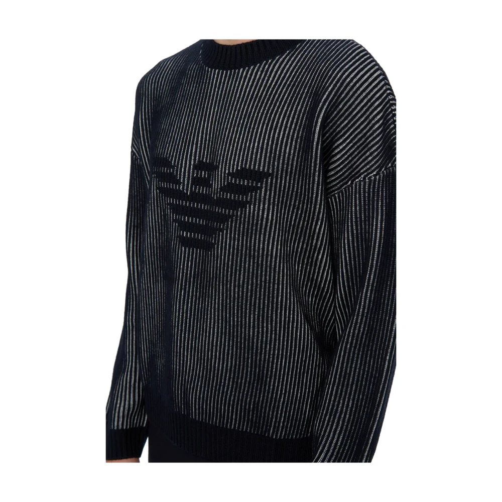 Emporio Armani Gezellige wol-katoenen trui met verticaal tweekleurig patroon Black Heren