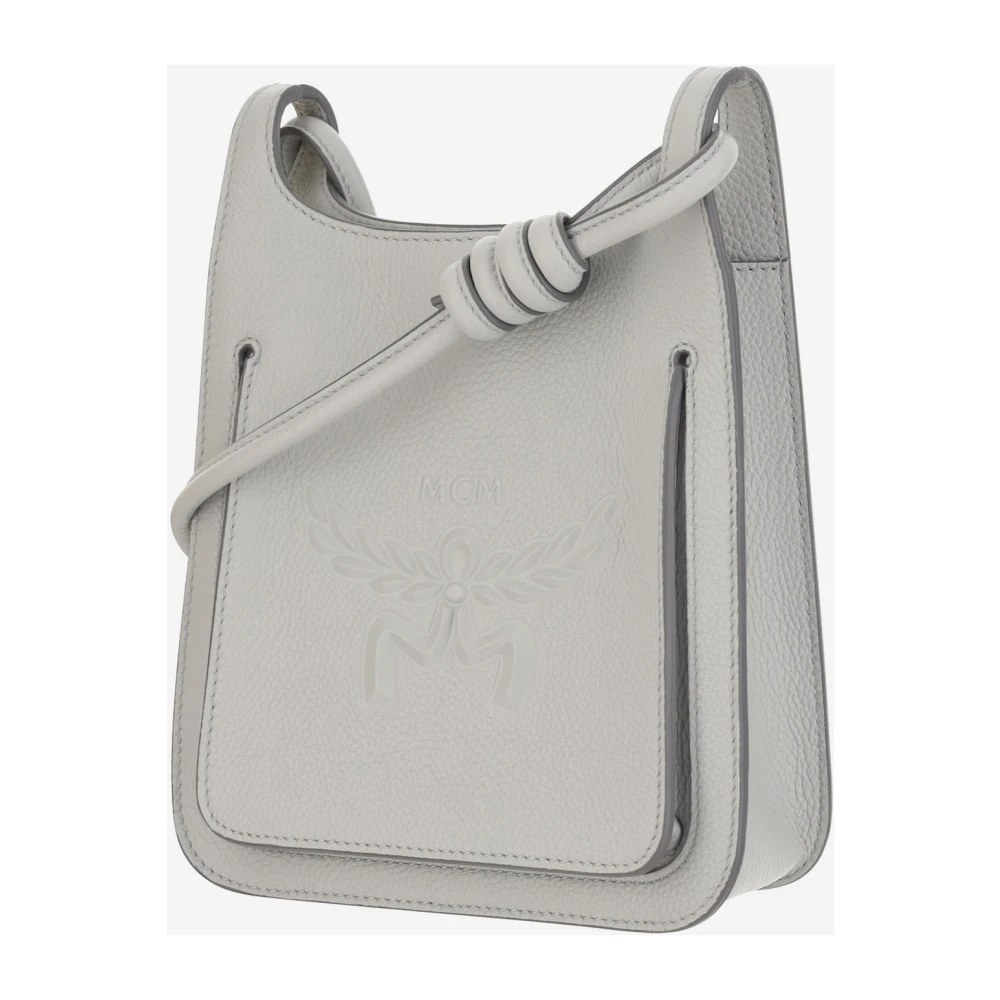 MCM Leren schoudertas met reliëflogo White Dames